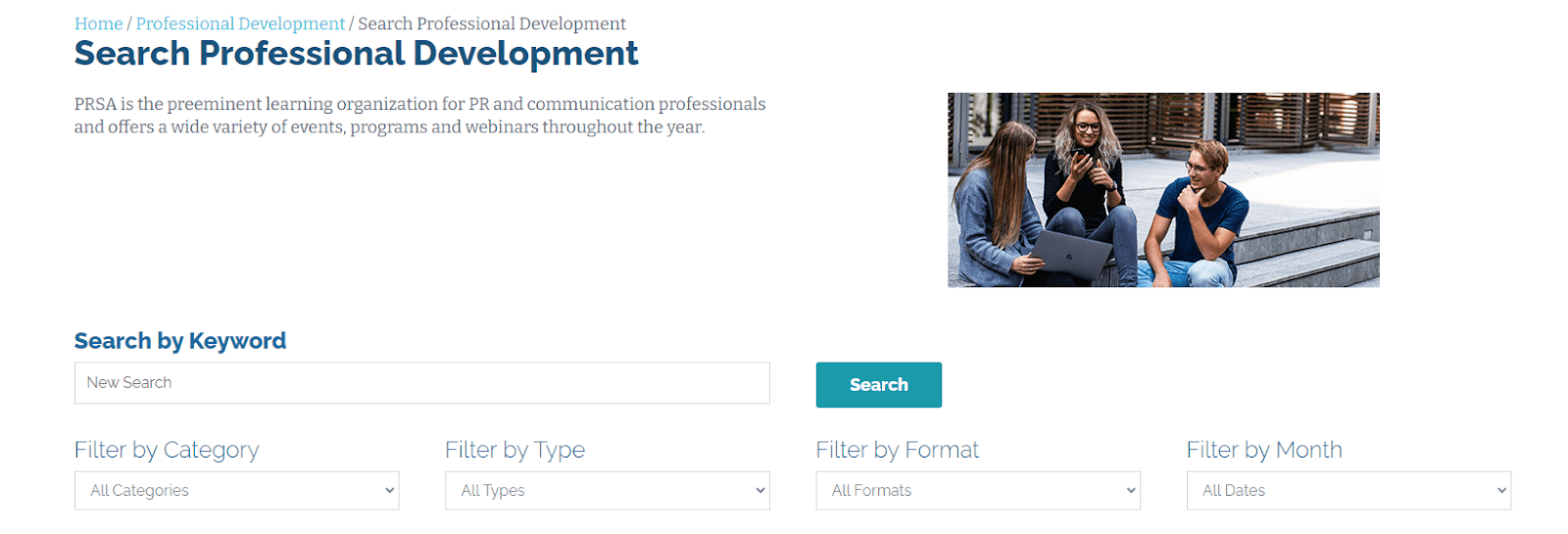This is a screenshot of the PRSA website’s professional development resource directory.