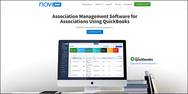 This is a screenshot of NoviAMS association management system website.
