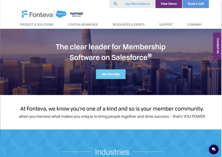 Screenshot of Fonteva Membership’s homepage.