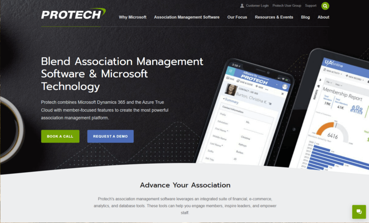 Screenshot of the Protech homepage.