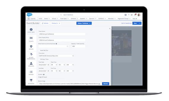 Screenshot of association management software event builder tools.