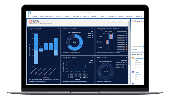 Screenshot of payment data dashboard provided by association management software.